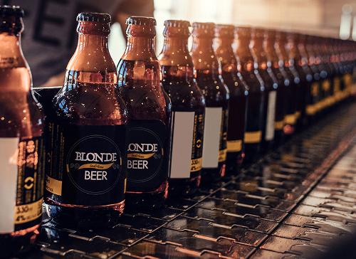 Blonde beer labelled bottles