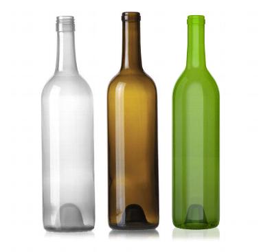 Bordelaise glass bottle selection in white brown and green